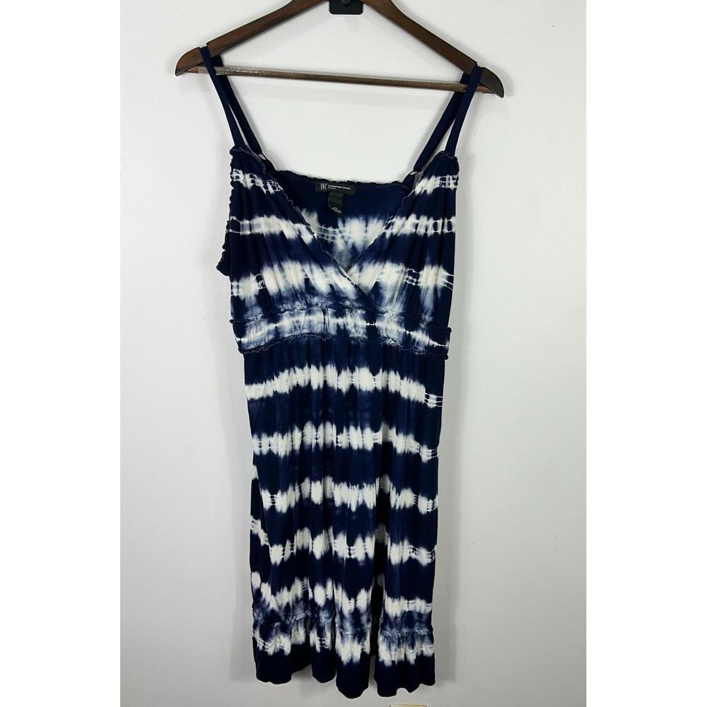 INC Tie Dye Dress Womens 0X Blue White Sleeveless Ruffle Boho Summer Sun